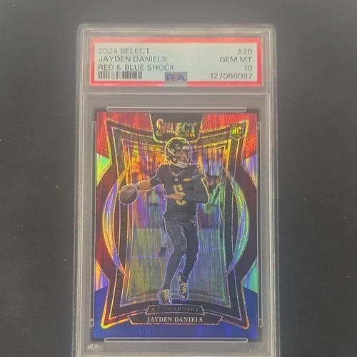 2024 Panini Select Jayden Daniels #26 Red & Blue Shock Rookie PSA 10