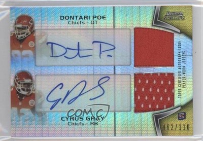2012 Bowman Sterling Prism Refractor Dontari Poe Cyrus Gray Rookie Auto RC b9e