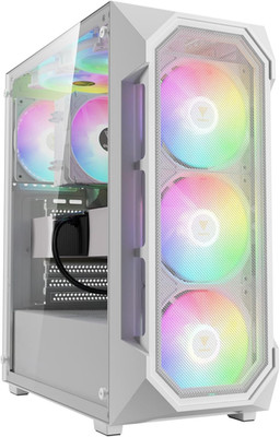 White ATX Mid Tower Gaming Computer PC Case W/Tempered Glass, Built-In 4X 120Mm