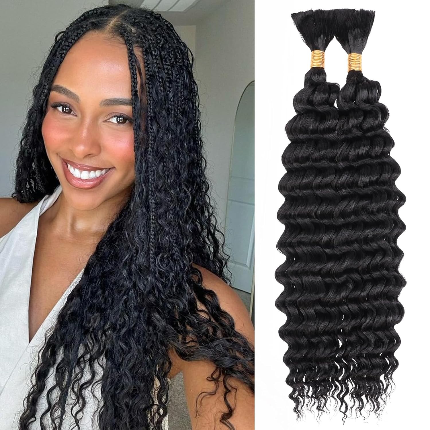 Leeven Braiding Hair for Boho Braids 18 Inch 2 Bundles Natur