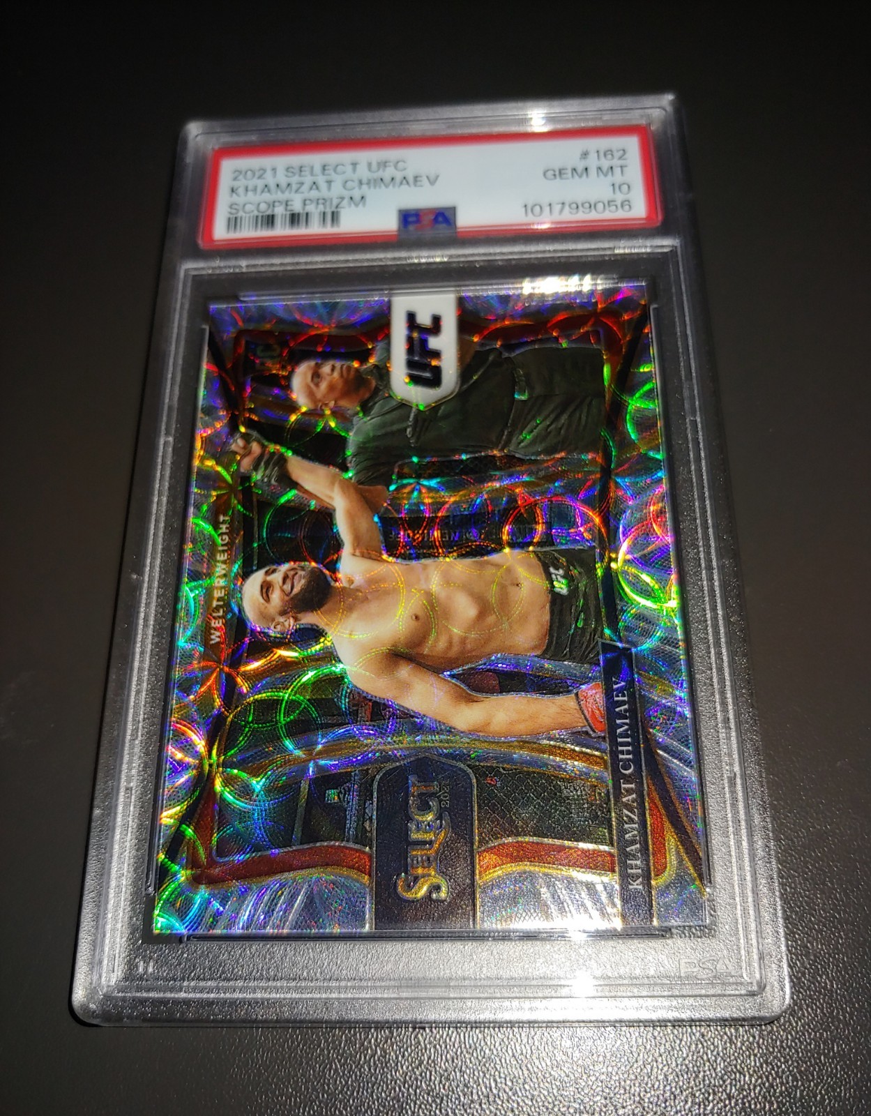 Khamzat Chimaev RC 2021 Panini Select UFC Scope Prizm PSA 10 Rookie #162 view 3
