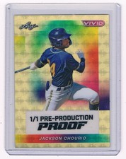 Marketplace image: Jackson Chourio 2024 Leaf Pre-Production Proof Vivid Superfractor 1/1