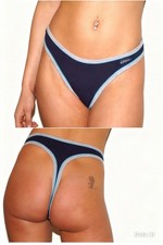 Vintage X-Tend Ladies Gym Thong Size L UK 12 14 Blue Grey Retro 80s 90s Fitness