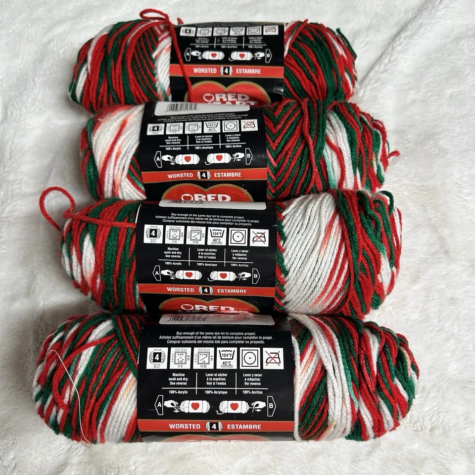 Red Heart Super Saver Yarn MISTLETOE 0979 Acrylic 5 oz Skeins LOT OF 4 Diff Dye - Image 3 of 4