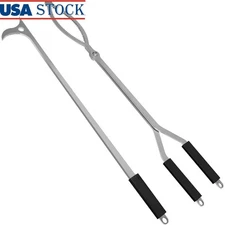 40 Inch Heavy Duty Fire Tongs Stainless Steel Fireplace Outdoor Indoor Use