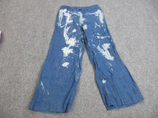Lauren Ralph Lauren Pants Womens 6 Blue 100 Linen Wide Leg Distressed Bleach