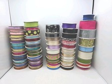 LOT OF 62 RIBBON , Plain  Novelty Various Widths  Lengths Textures Colors