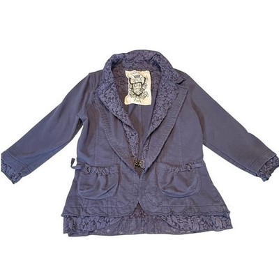 Nick & Mo Vintage Blue Lace Trimmed Cotton Blazer Jacket Women's Size M