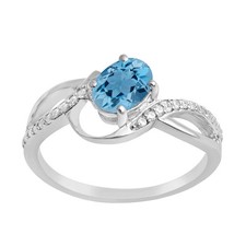 Solitaire 7x5MM Oval Swiss Blue Topaz 925 Sterling Silver Split Shank Ring
