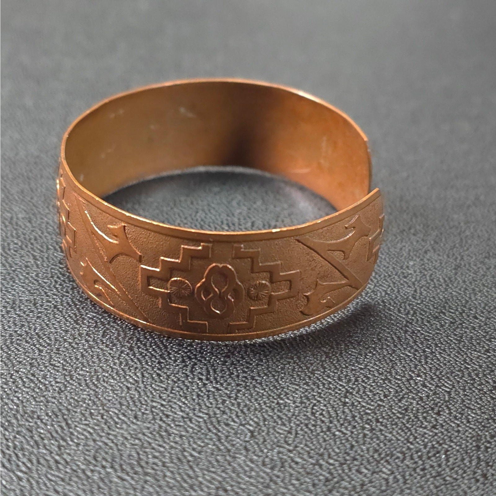 Vintage Unsigned Solid Copper Cuff Bracelet Embos… - image 2