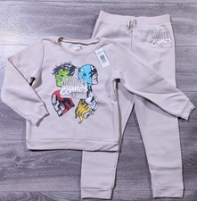 Marvel Outfit Kids Beige Size Medium 7 Fleece Lined Sweater Jogger Boys