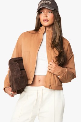 Boohoo Funnel Neck Bomber Jacket Camel UK 10 BNWT RRP £40