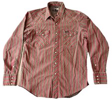 Vintage Wrangler Brushpopper  Shirt Men  s 16.5 X 35 Western Striped Pearl Snap