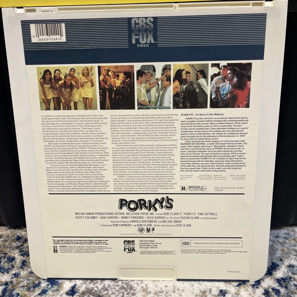 Vintage Video Disc Porky's  CED Disc 1980s Raunchy Comedy Movie Display Wall Art Foto 2 de 2