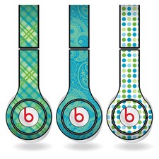 Removable Vinyl Decal -Fits Beats Solo HD Skins-Green  Teal Patterns Set of 3