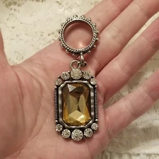 Large Vintage Slide Pendant Silvertone Rhinestone 3.5" long Big Bling Statement 