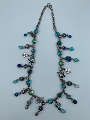 Collier Fantaisie à Breloques - Perles Bleues, Vertes Et Oxydes Roses, Style Bohème, 109 Grammes