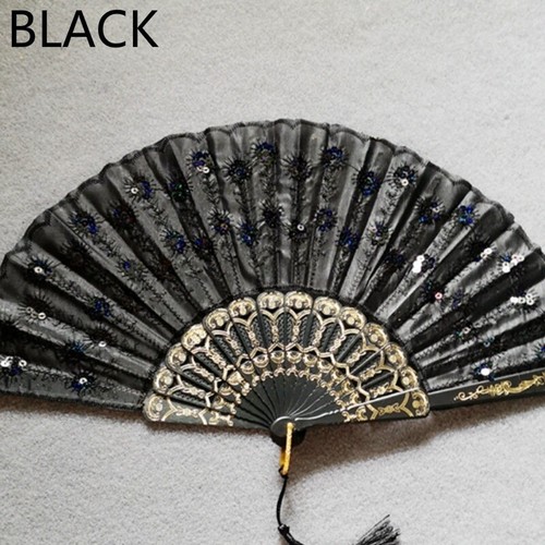 Party Sequin Folding Fan Dance Lace Tassel Fringe Lolita Spanish Hand Held Decor - Picture 18 of 23