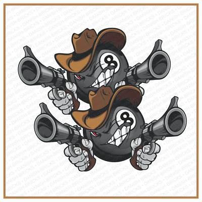 2er Set  8-Ball Cowboy Oldschool Aufkleber Hot Rod US Vintage Sticker V8