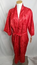 Vtg NOS California Dynasty Womens Kimono Robe Red Embossed Floral Sash