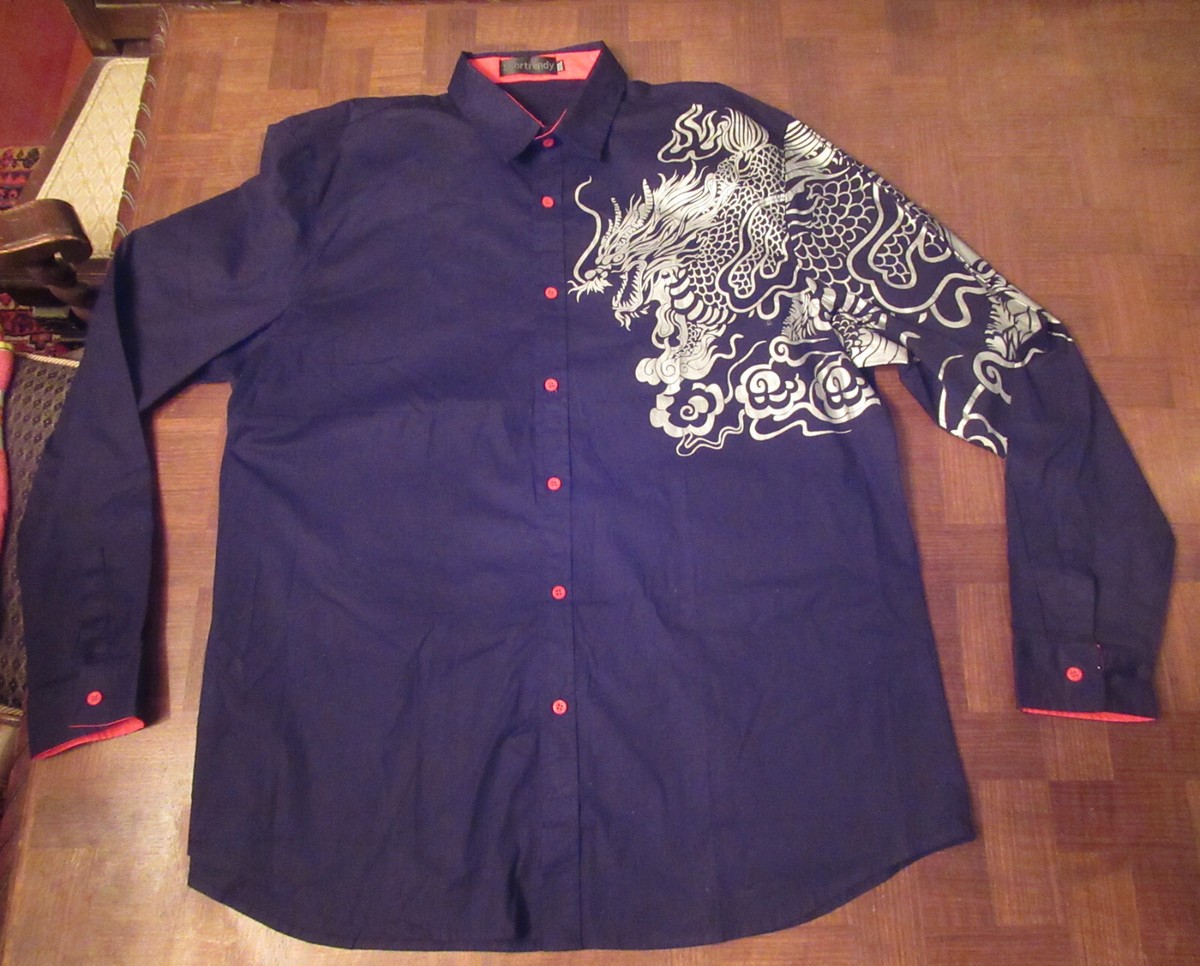 Sportrendy Asian dragon long sleeve flip cuff shirt size 3XL | eBay