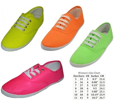 MULTIPLE MANUFACTURERS Women's Sneakers Canvas Lace Shoes Plimsoll Neon Colors 6 7 8 9 10