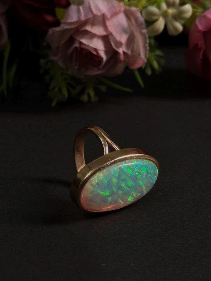 Rainbow Fire Opal Cocktail Ring 925 Sterling Silver Ring Gift For Her - Image 4 of 4