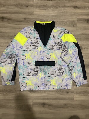 GOLDEN CUP VINTAGE 80-90s RETRO RARE 1-4 ZIP ANORAK NEON GRAFFITY SIZE XL