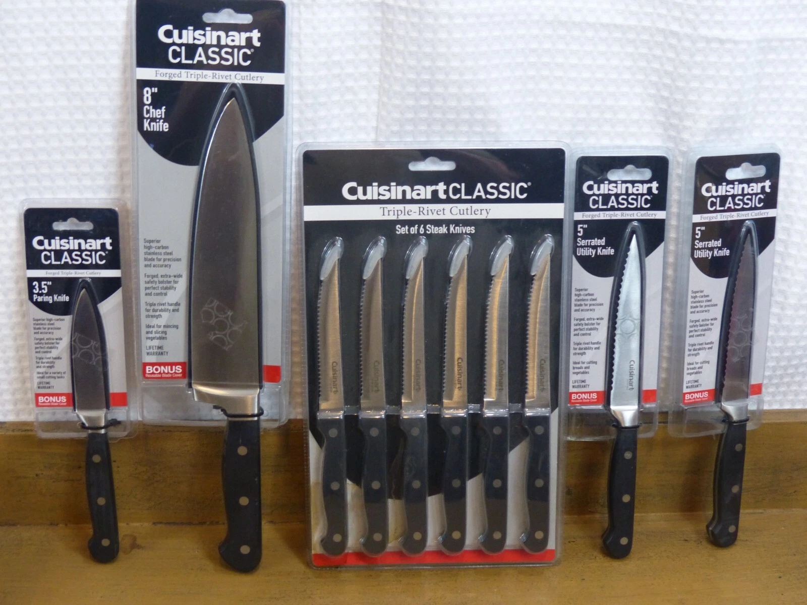 NEW LOT of 10 Cuisinart Classic Knives CHEF, PARING, STEAK, UTILITY 10 knives
Opens in a new window 