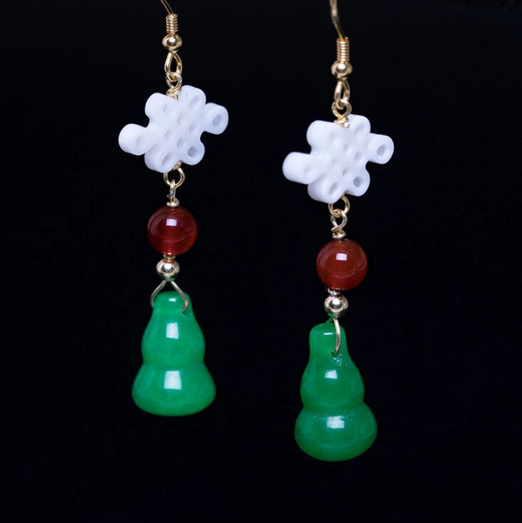 I04 Orecchini Argento 925 Dorato Con Giada E Sfera Di Rosso Agata - Immagine 4 di 4