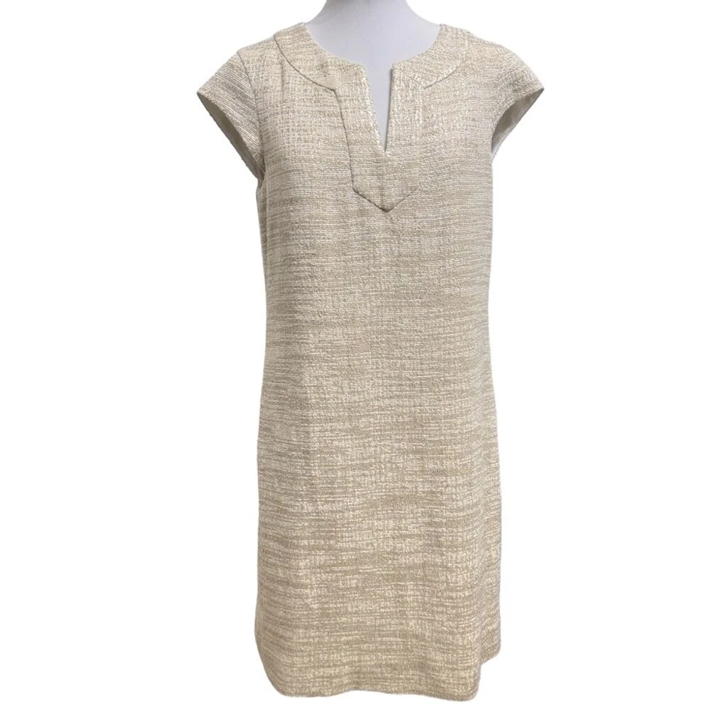 Abito Kate Spade oro metallizzato tweed Heleen taglia 12