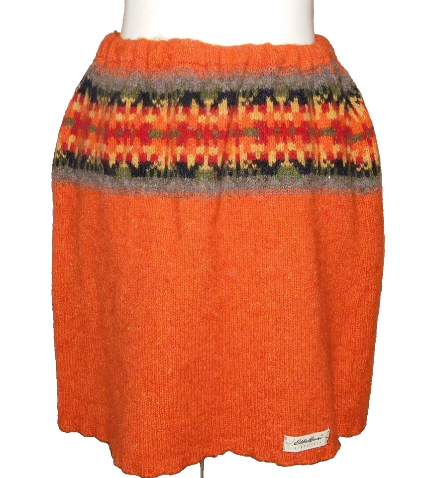 EDDIE BAUER Vintage 80s Wool Skirt Elastic Waist Short Orange Retro Mod Vibe XS - Image 2 of 3