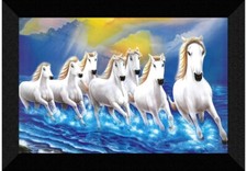 Quadro arte da parete con cornice Vastu sette cavalli fortunati che corrono per soggiorno