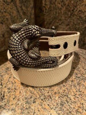 Barry Kieselstein-Cord White lizard Leather Belt with Gold Buckle BARRY KIESELSTEIN-CORD Genuine Lizard Belt-GORGEOUS | eBay main image 2
