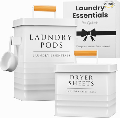 Modern Farmhouse Metal Laundry Pods Container with Dryer Sheet Holder for Laundr
