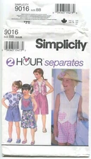 SIMPLICITY 9016 GIRLS SHORTS, TOPS, & VEST SZ 5-6X UNCUT 1994