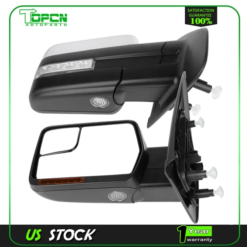 Power Heated Chrome puddle light Turn Signal Tow Mirrors For 2004-2014 Ford F150