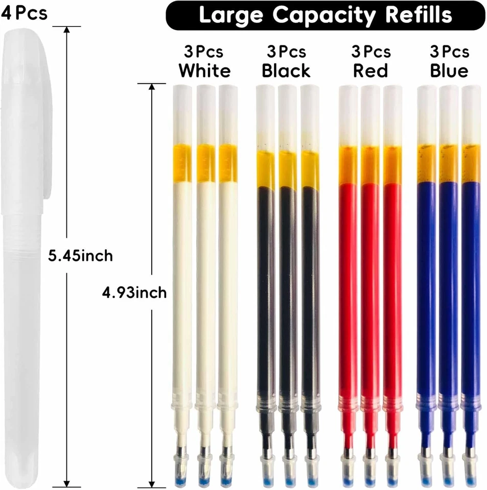 Bolígrafos de tela borrables térmicamente de 4 colores con 12 recambios borrables térmicamente, calor E Foto 2 de 4
