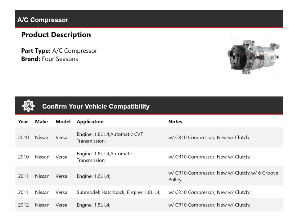 Compresor de aire acondicionado Nissan Versa 2010-2012 4 estaciones 2011 Foto 2 de 4