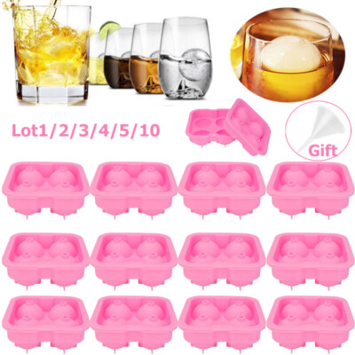 1-10 Pack Sphere Ice Ball Mold Round Maker Whiskey Cube Mold Silicone with Lid