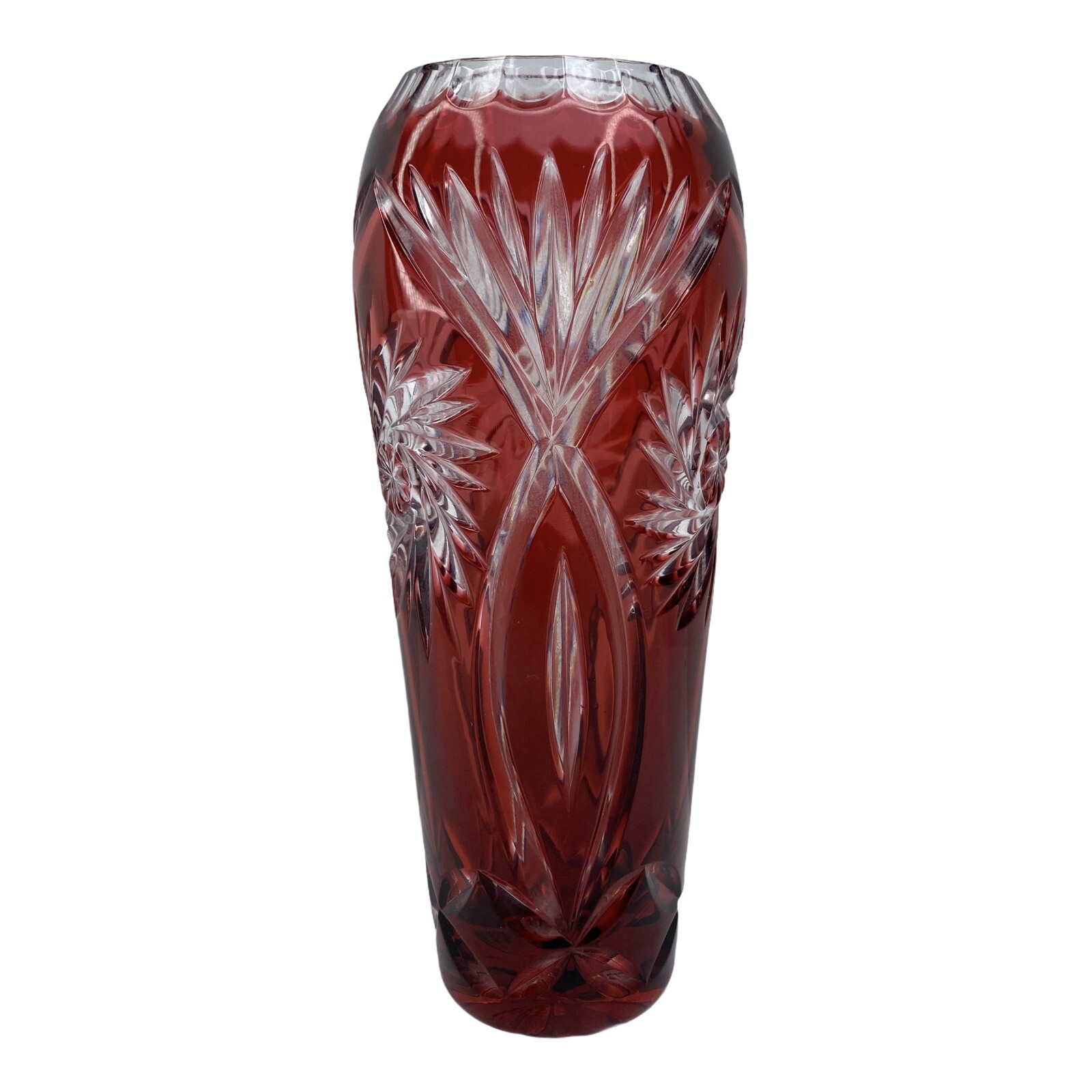 Vase Ruby Glass Cut To Clear With Art Deco Design | eBay