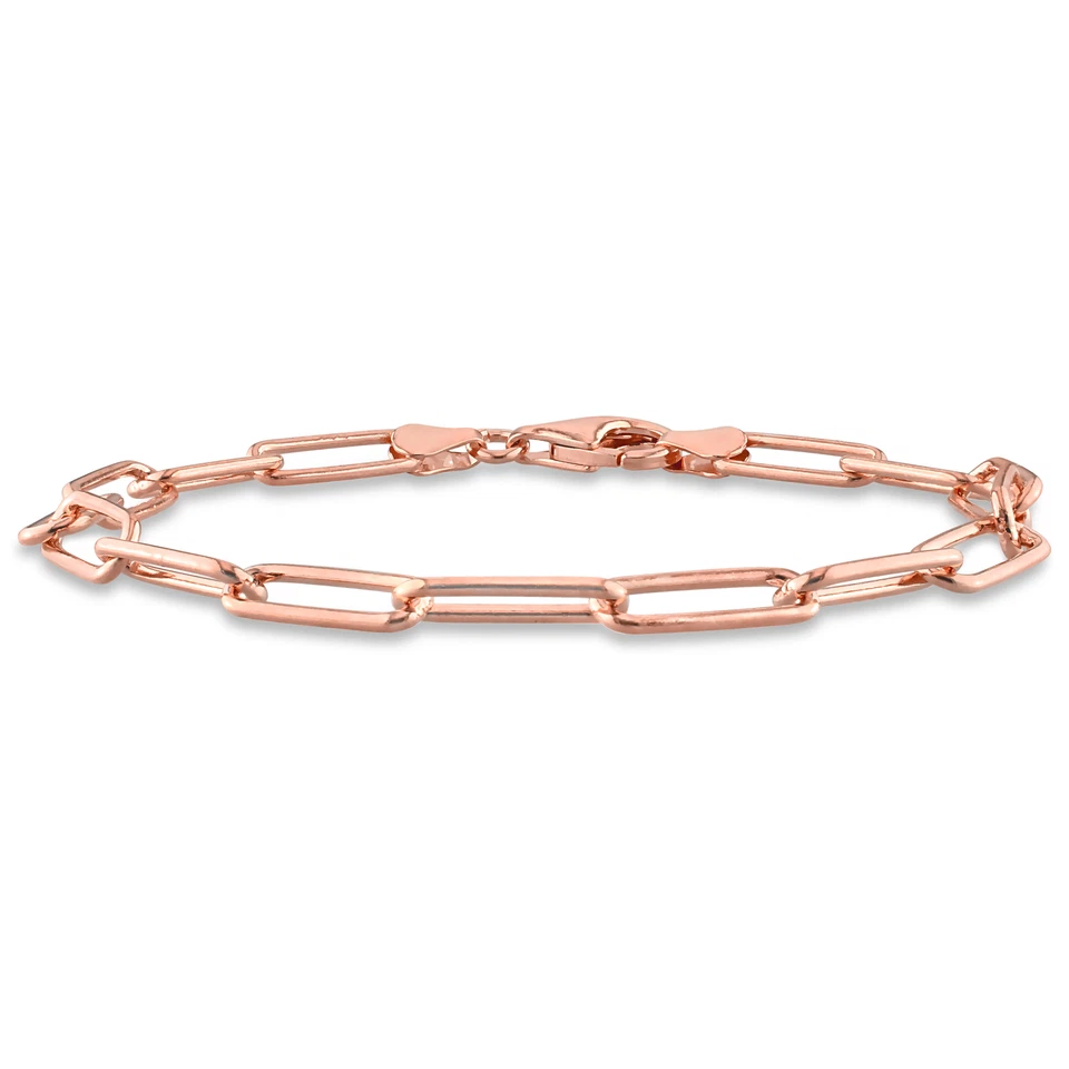 Brazalete de cadena con clip pulido de plata enchapada en rosa Amour de 5,1 mm - 7,5 pulgadas