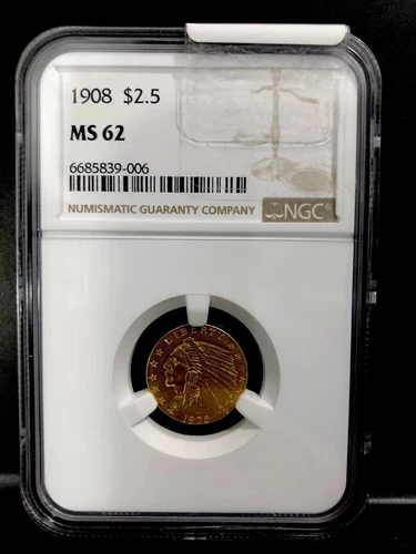 Gold 1908 $2.5 Gold Eagle. NGC Graded MS62.