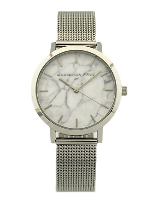 CHRISTIAN PAUL MAR.WHI.SIL.35 Texture White Marbl Dial Mesh Stainless Band Watch