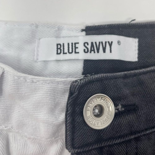 Blue Saavy White Black Color Distressed Block Cutoff Jean Shorts Women Size 7/28 - Picture 4 of 9