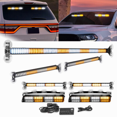 Amber/White LED Windshield Dash Strobe Light Bar Car Truck Warning Flashing Lamp