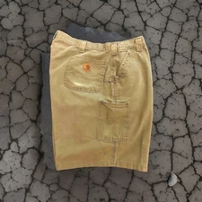 Carhartt B151 LBR Canvas Carpenter Shorts Brown/Green Hammer Loop 7 Pocket Sz 44