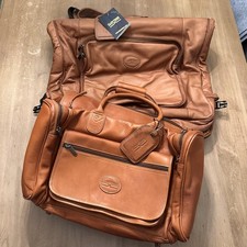 Claire Chase Leather Garment Bag Carry On Duffel Travel Luggage Set Tan