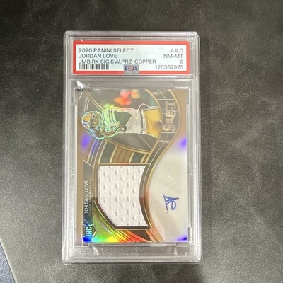 2020 Panini Select Jordan Love Packers RC Auto Patch Copper Prizm /49 PSA 8