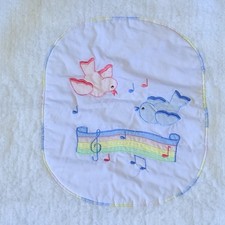 Vintage Pastel Birds Music Notes Crib Comforter USA Baby Blanket Quilt White